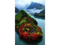 陕西千岛湖瀛湖风景区美丽秋色，绿水青山如画
