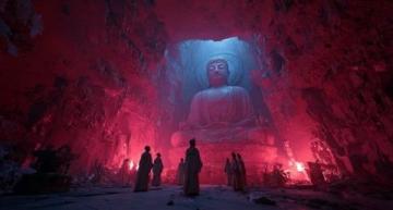 漫步蒙山佛影,雾锁雄伟大佛神秘面容