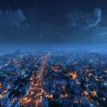 引擎唤醒城市夜空,启程心爱旅途中